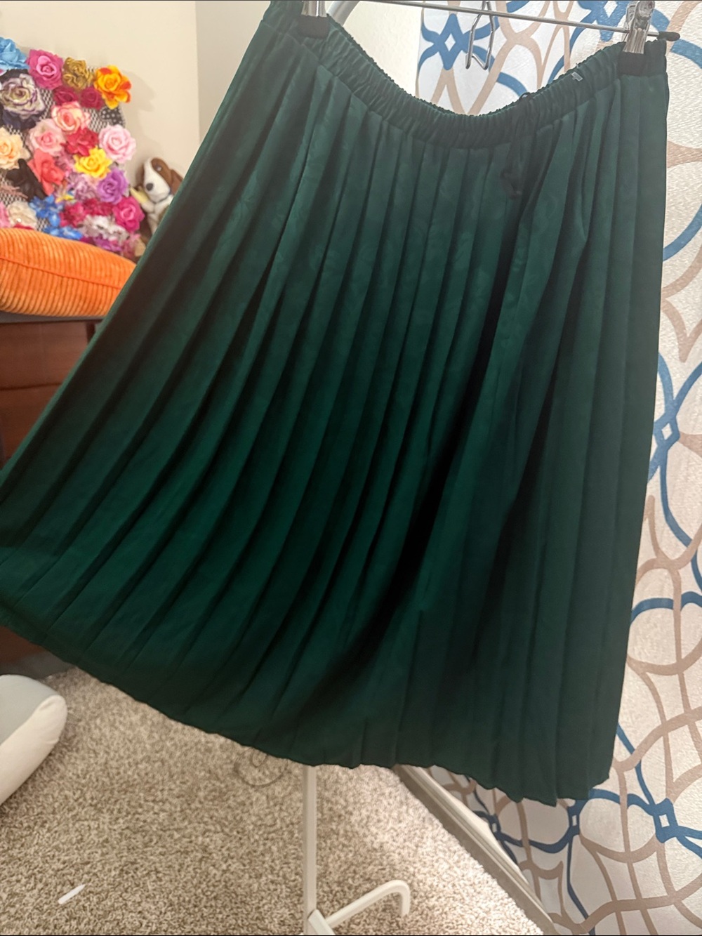Vintage Pleated Dark Green Women’s Skirt - Elegant A-Line
